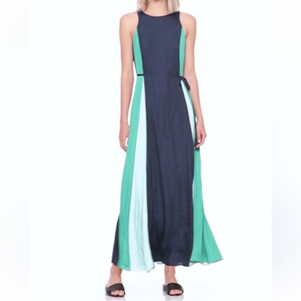 NWOT  Banana Republic Maxi Satin Dress with Teal and Mint Panels